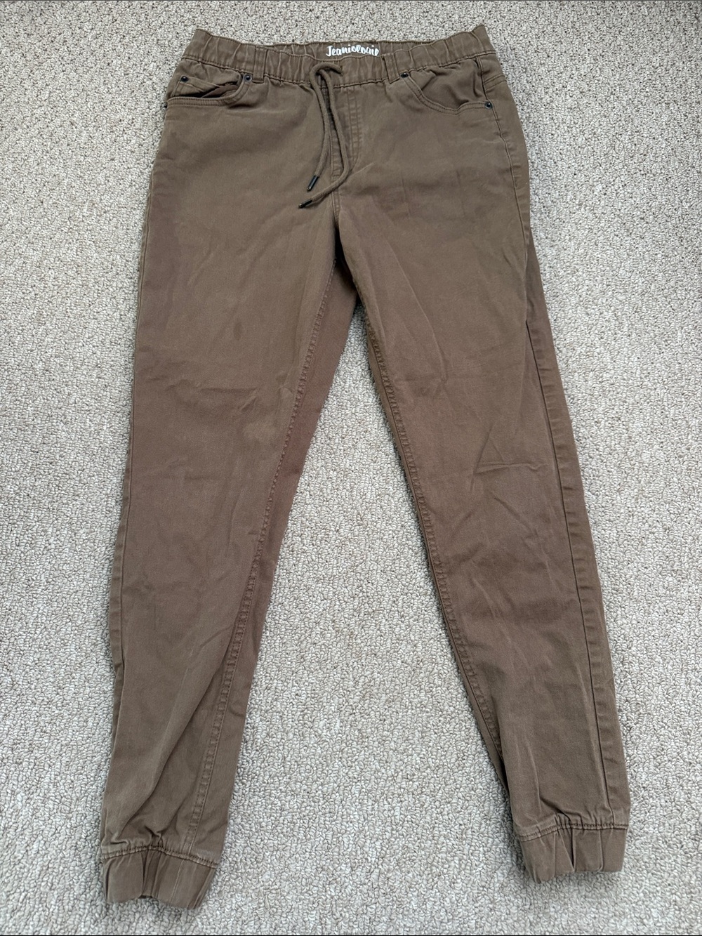 Men's Brown Elastic-Waist Jogger Pants with Drawstring